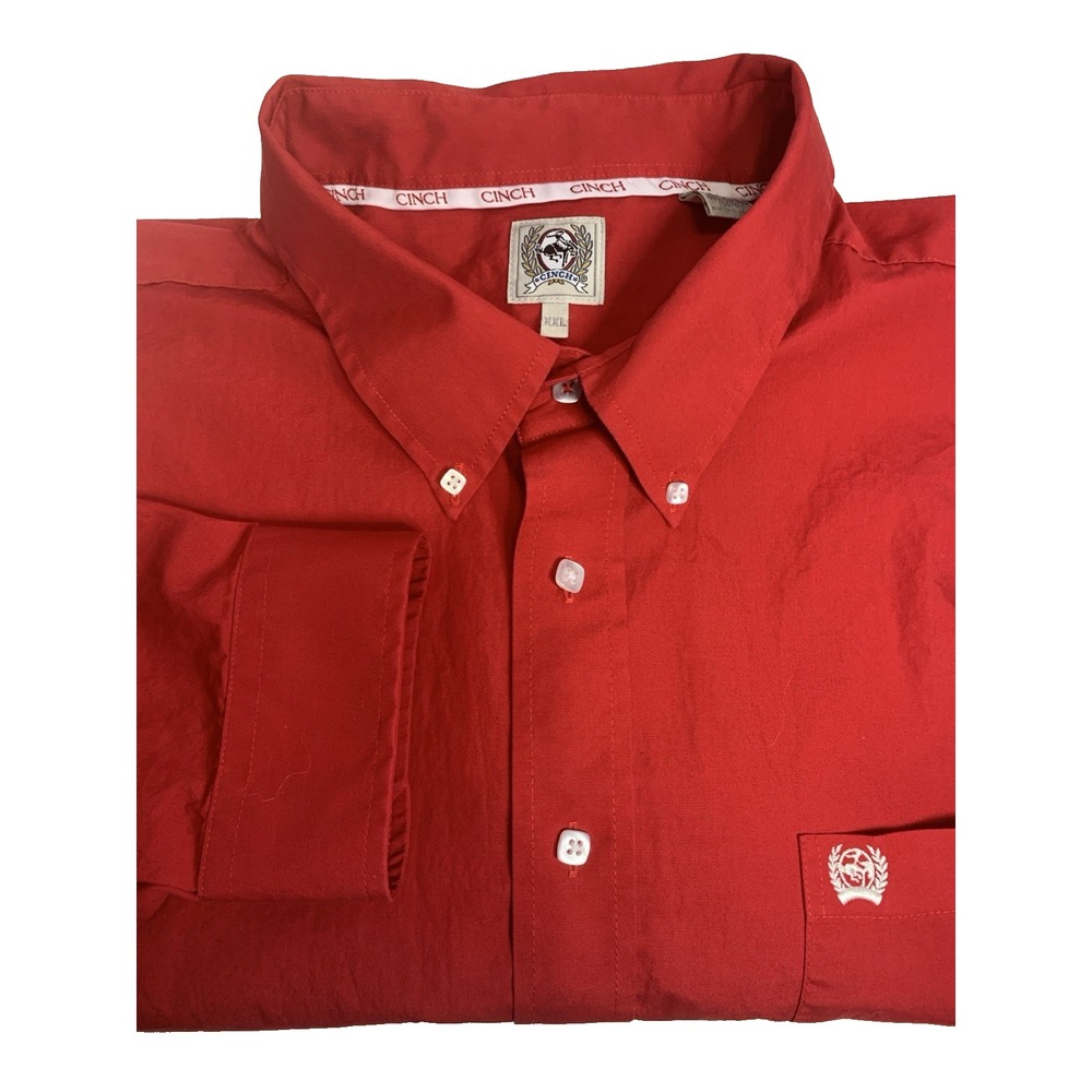 Cinch Long Sleeve Button Down Shirt Men's XXL Red Cowboy Rodeo‎ Ranch Western